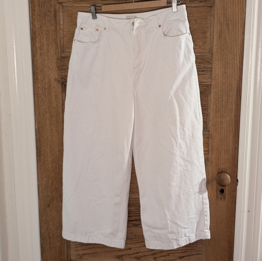 French Connection Large White cropped wide-leg jeans
